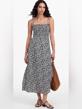 Madewell Black & White Tie Shoulder Midi Dress in Floral